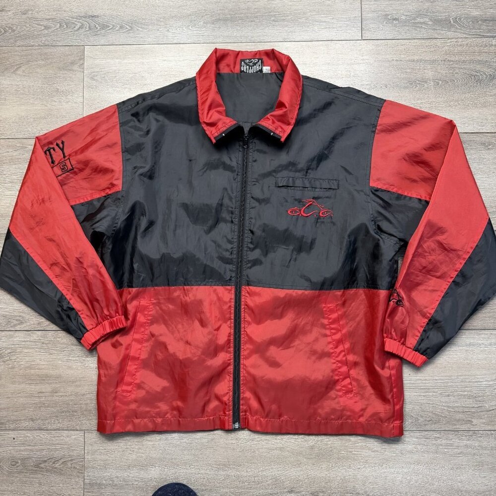 VTG Orange County Choppers Windbreaker Jacket Flames Red Black Embroidered Large